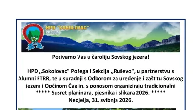 U nedjelju, 31. svibnja 2026. na Sovskom jezeru odr&zcaron;at &cacute;e se tradicionalni »Susret planinara, pjesnika i slikara 2026.«