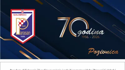 Nogometni klub »Parasan« Golobrdci u subotu, 06. lipnja 2026. svečano obilježava 70 godina postojanja